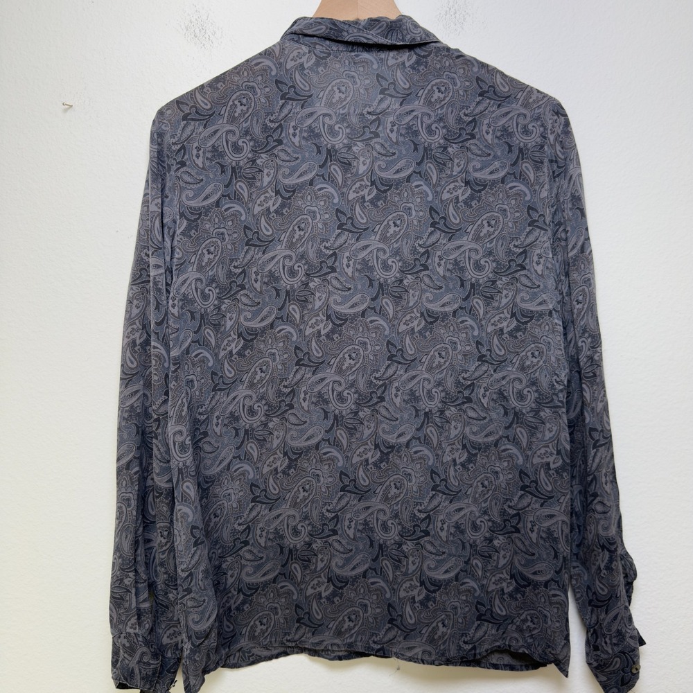 VTG 90s Harolds Women 100% SILK Fairy Grunge Button Front Top Large Gray Paisely - Picture 6 of 7